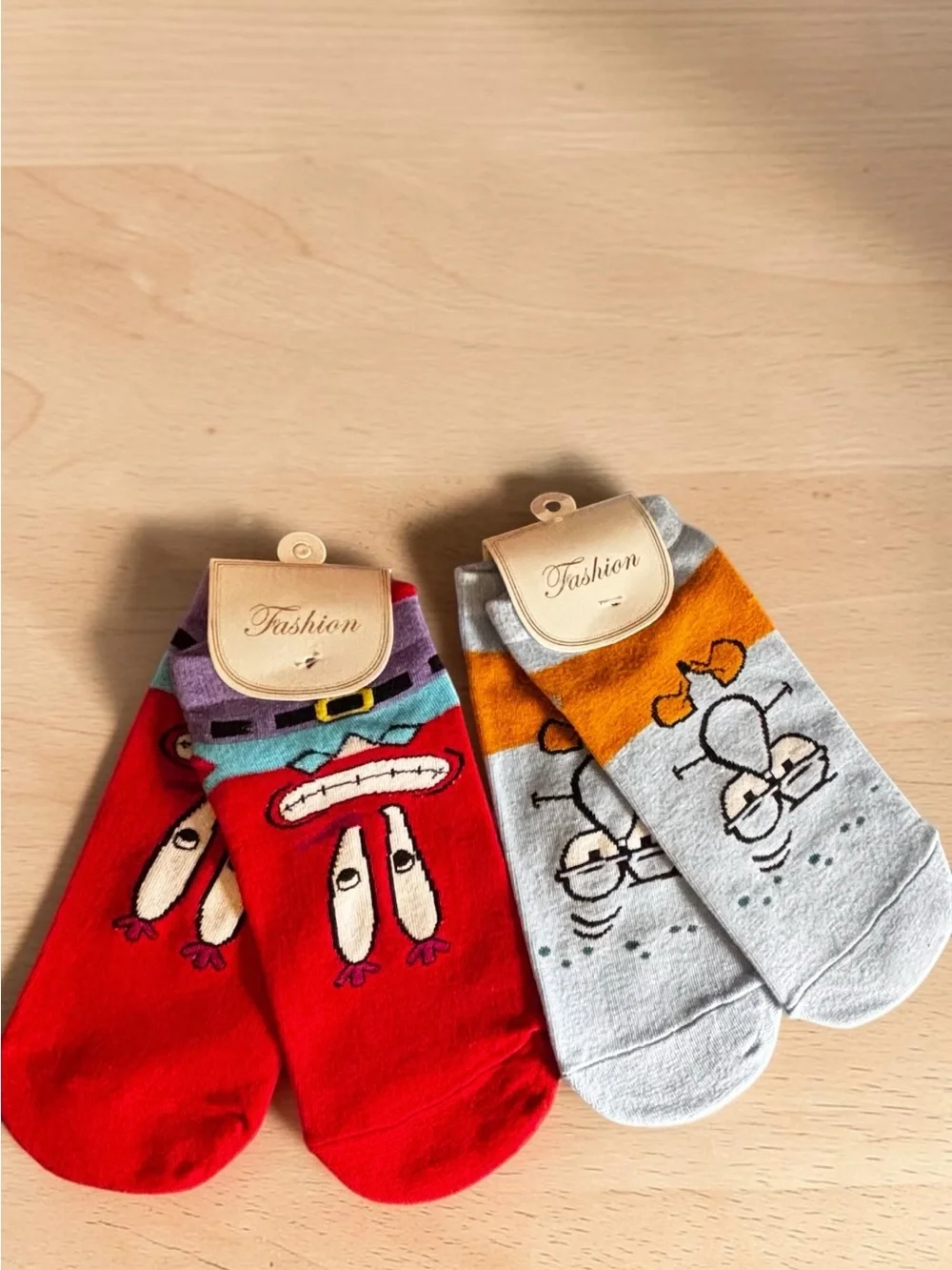 SpongeBob Friends Cartoon Crew Socks - Red & Light Blue- 2 pairs